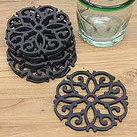 Wood coasters Ebony Arabesque set of 6 Indonesia