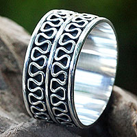 Men's sterling silver ring, 'Ripple Tides' - Men's Jewelry Sterling Silver Band Ring Artisan Crafted