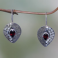 Garnet drop earrings, 'Scarlet Sincerity' - Fair Trade Garnet and Silver Earrings from Bali