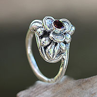 Tourmaline flower ring, 'Ubud Orchid' - Tourmaline and Silver Handcrafted Floral Ring