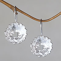 Sterling silver flower earrings, 'Crown Anemone' - Flower Jewelry Sterling Silver Earrings Handmade in Bali