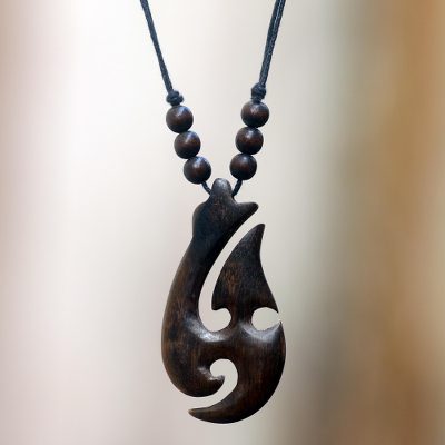 Wood pendant necklace, 'Lidah Api' - Artisan Crafted Tongue of Fire Wood Pendant Necklace