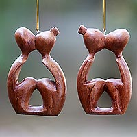 Wood ornaments, 'Sweet Kiss' (pair) - 2 Ornaments of Couples Kissing Hand Carved Wood Statuettes