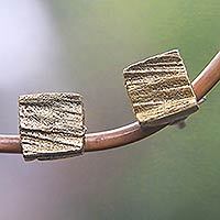 Brass button earrings,
