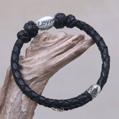 Leather and sterling silver wrap bracelet, Love Comes Around
