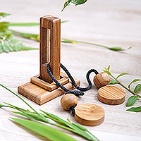 Teak wood puzzle, 'Yogya Tower' - Natural Teak Wood Pub Game Style Puzzle from Indonesia
