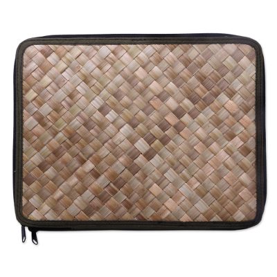 Pandan leaf laptop sleeve, 'Uluwatu Pandan in Loden' (13 in) - Artisan Made 13 Inch Laptop Sleeve Woven from Pandan Leaves