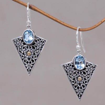 Gold accented blue topaz dangle earrings, Miracle