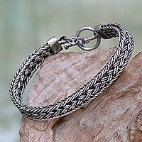 Men's sterling silver bracelet, 'Pakerisan' - Toggle Clasp Balinese Sterling Silver Men's Bracelet