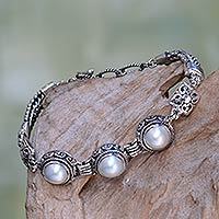 Cultured pearl link bracelet,