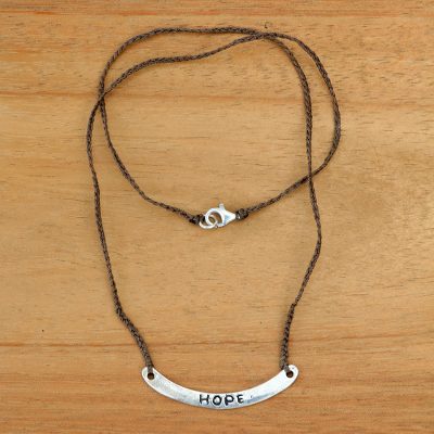 Sterling silver bar necklace, Hope in Brown