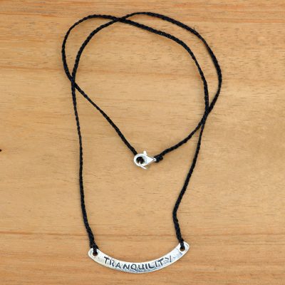 Sterling silver bar necklace, Tranquility in Black
