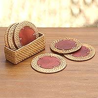 Natural fiber coasters and holder,