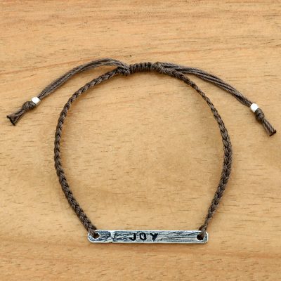 Sterling silver bar bracelet, Joy in Brown