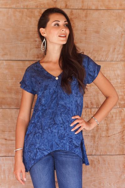 Rayon batik blouse, Blue Nebula