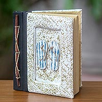 Natural fibers journal, 'The Path Is Blue' - 50-page Journal with Natural Fiber Cover and Rice Paper