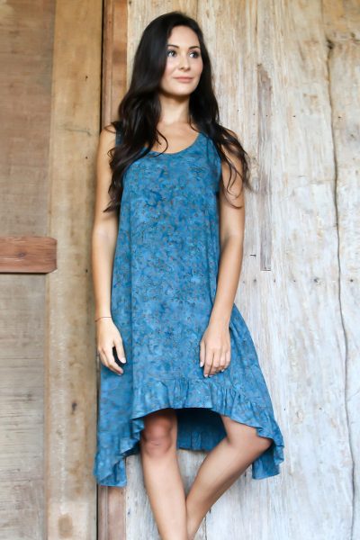 Rayon batik dress, Teal Floral