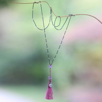 Amethyst beaded necklace, Love Message