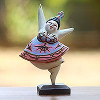 Wood statuette, 'Ballet Dancer IV' - Balinese Hand Crafted Albasia Wood Ballerina Statuette