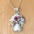 Multi-gemstone sterling silver pendant necklace, 'Jumping Dolphin' - Balinese Dolphin Necklace with Mabe Pearl and Gemstones thumbail