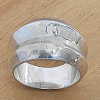 Sterling silver band ring, 'Modern Moonbeams' - Wide Sterling Silver Contemporary Band Ring