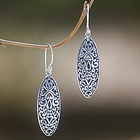 Sterling silver dangle earrings, 'Balinese Floral' - Engraved Sterling Silver Dangle Earrings with Floral Motif