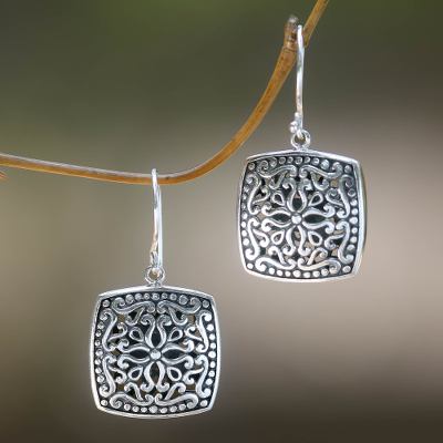 Sterling silver dangle earrings, Ornate Tendrils