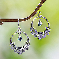 Blue topaz dangle earrings, 'Opulence' - Ornate Silver Dangle Earrings with One Carat of Blue Topaz