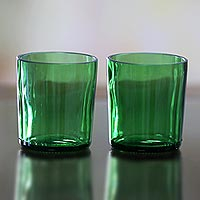 Recycled juice glasses Forest Green pair Indonesia