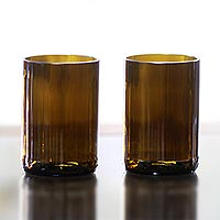 Recycled glass tumblers Tawny Brown pair Indonesia