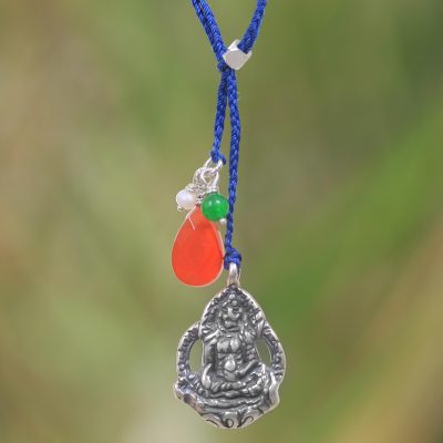 Multi-gem and sterling silver lariat necklace, Meditation in Blue