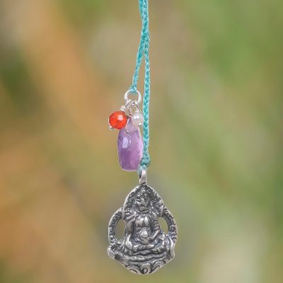 Multi-gem and sterling silver lariat necklace, Meditation in Aquamarine