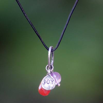 Carnelian and amethyst pendant necklace, Spread Joy