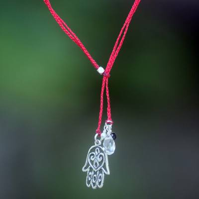 Multi-gemstone pendant necklace, Red Hamsa Hand
