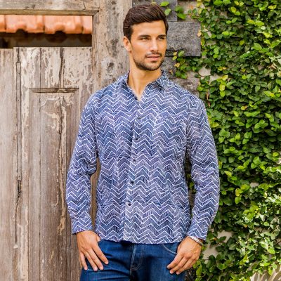 Mens cotton shirt, Zigzag Waves