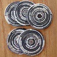 Glass beaded coasters Monochrome Spiral set of 6 Indonesia