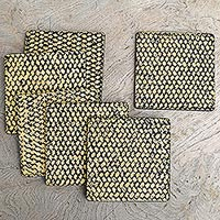 Wood coasters Bamboo Weave in Black set of 6 Indonesia