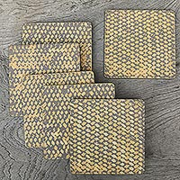 Wood and bamboo coasters Bamboo Weave in Grey set of 6 Indonesia