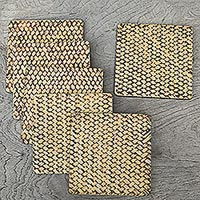 Wood coasters Bamboo Weave in Brown set of 6 Indonesia