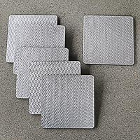 Wood and bamboo coasters Bamboo Weave in Silver set of 6 Indonesia