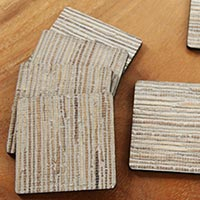 Natural fiber coasters Light Grey Jimbaran Sands set of 6 Indonesia