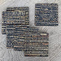 Wood coasters Beach Sand in Black set of 6 Indonesia