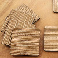 Natural fiber coasters Light Brown Jimbaran Sands set of 6 Indonesia