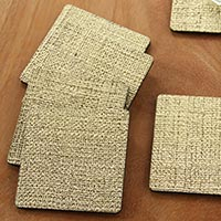 Natural fiber coasters Golden Trails set of 6 Indonesia