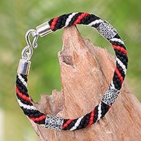 Silver accent cotton braided bracelet,