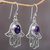 Amethyst dangle earrings, 'Purple Hamsas' - Amethyst Hamsa Hand Dangle Earrings from Indonesia (image 2b) thumbail