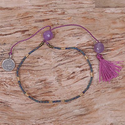 Amethyst beaded bracelet, Heart Tree