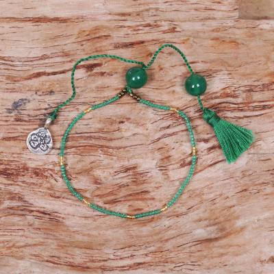 Quartz beaded bracelet, Silver Flower in Green