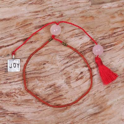 Beaded rose quartz bracelet, Red Joy