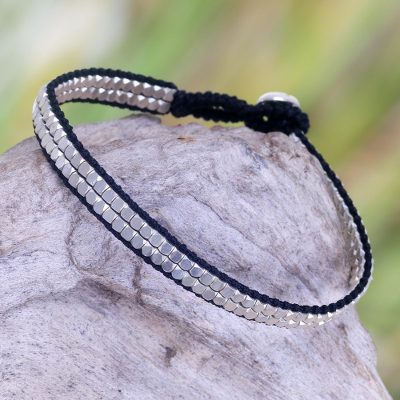 Sterling silver beaded bracelet, Shimmering Path in Black